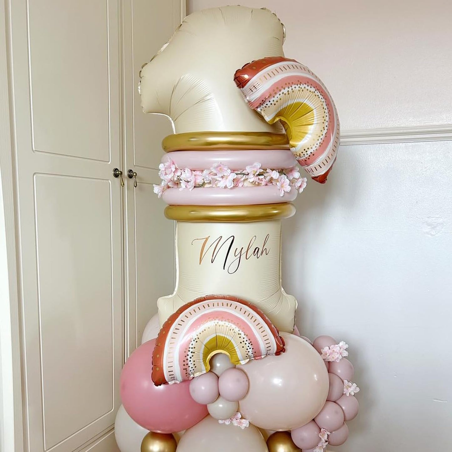 Biapian 40-Inch Cream Number 1 Balloon — Giant 1st Birthday Foil Balloon