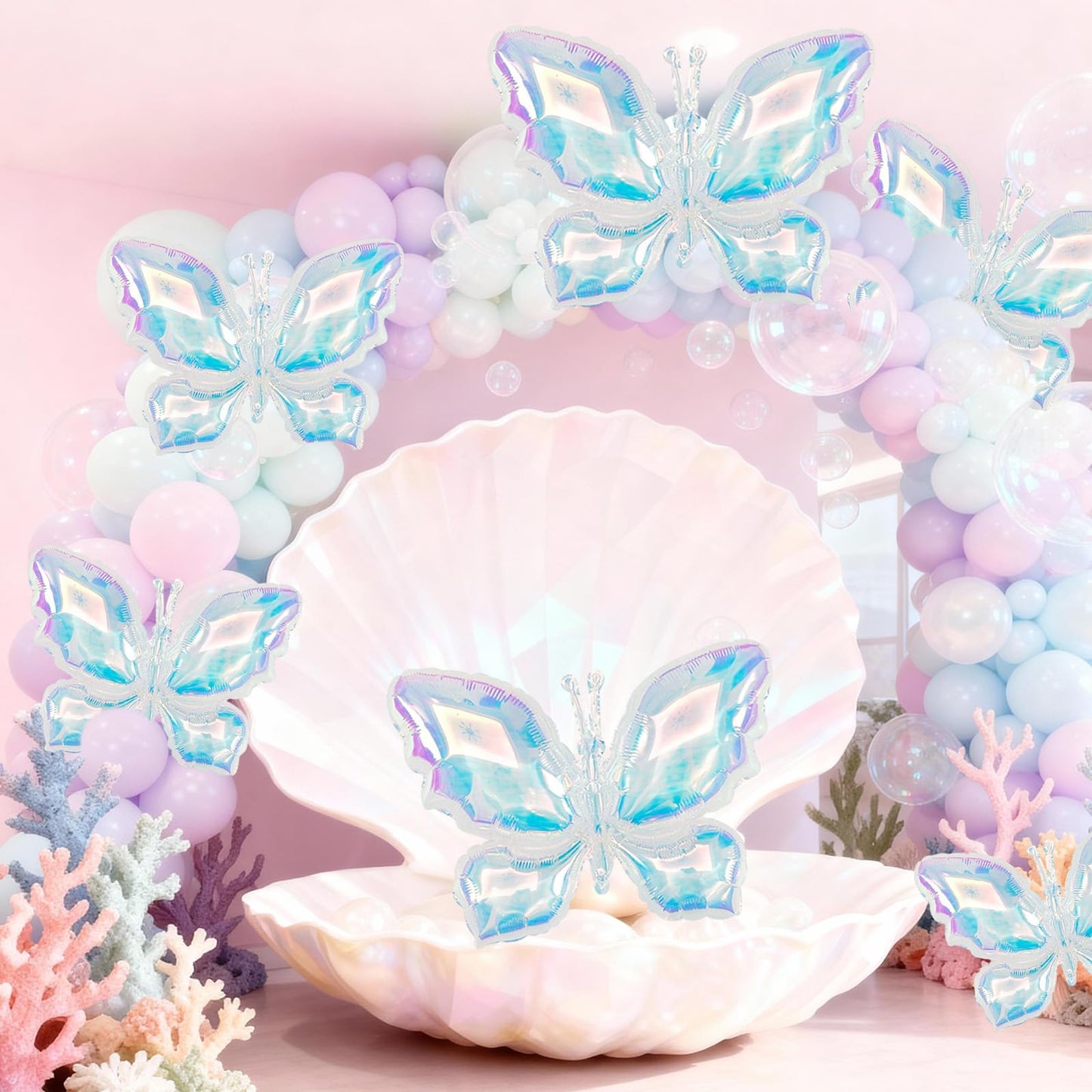 Biapian Iridescent Butterfly Balloons – 6 Pcs Foil Balloons for Weddings & Parties