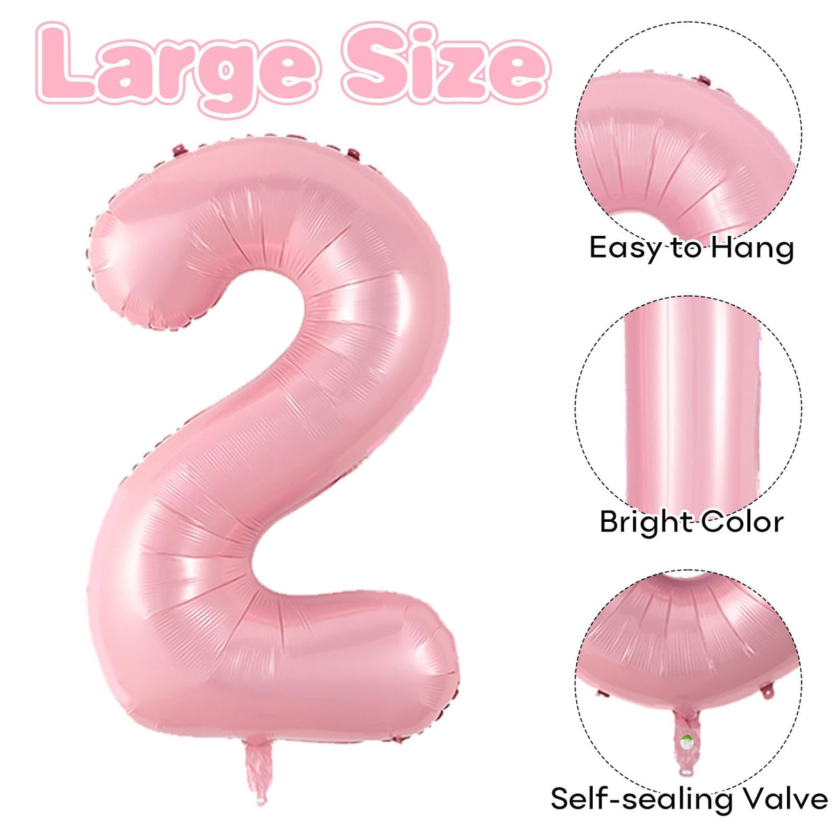 Biapian Pastel Pink 40-Inch Number 2 Balloon — Pearl Foil Balloons for Girls’ 2nd Birthday & Baby Shower