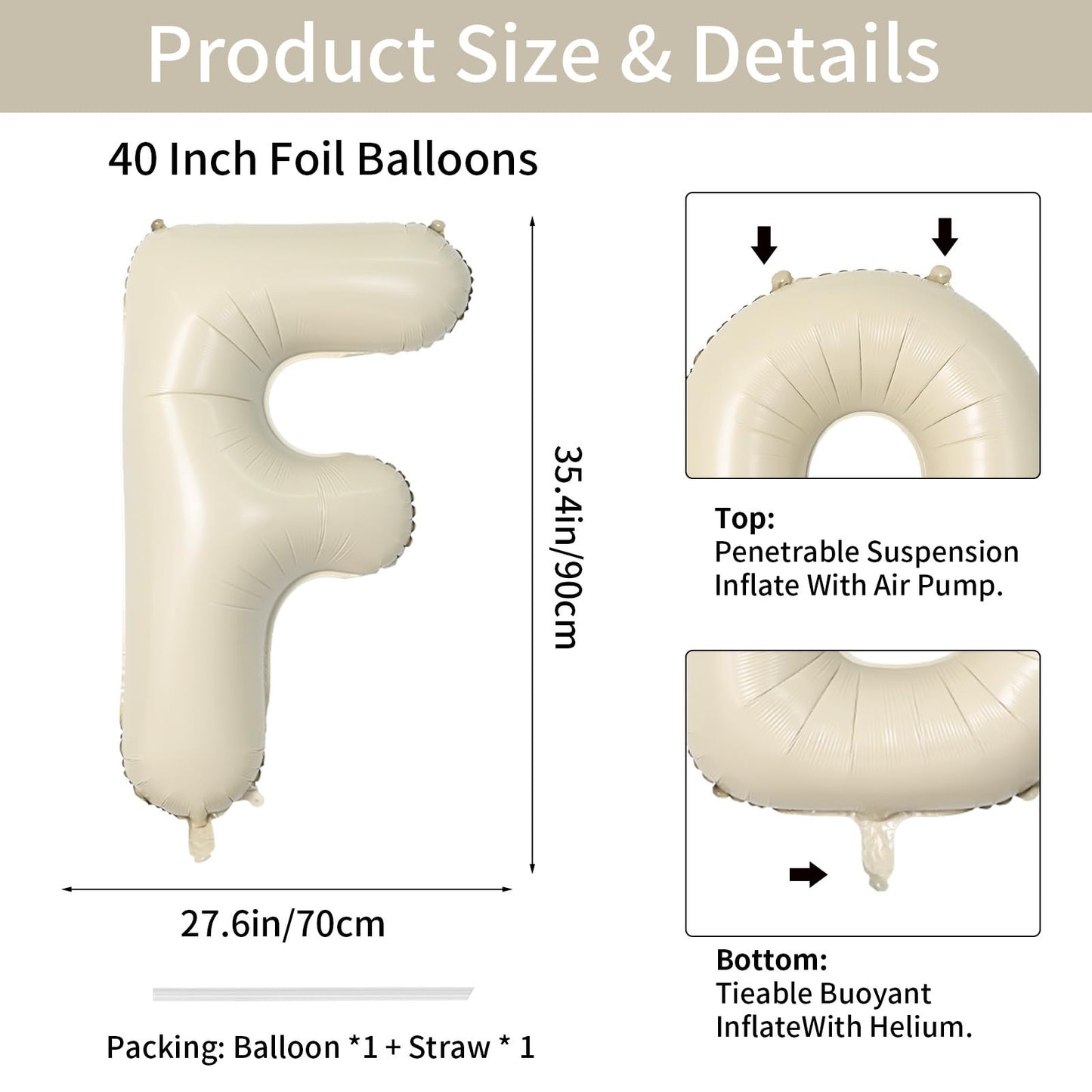 Biapian 40-Inch Cream Letter F Balloon – Giant Foil F Balloon for Birthdays, Weddings & Celebrations