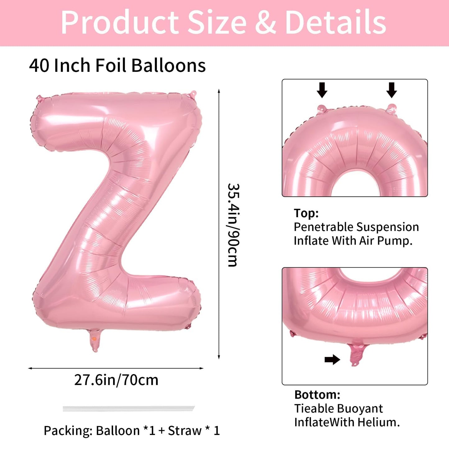 Biapian 40-Inch Pink Letter Z Balloon | Giant Foil Alphabet Balloon for Birthdays & Parties