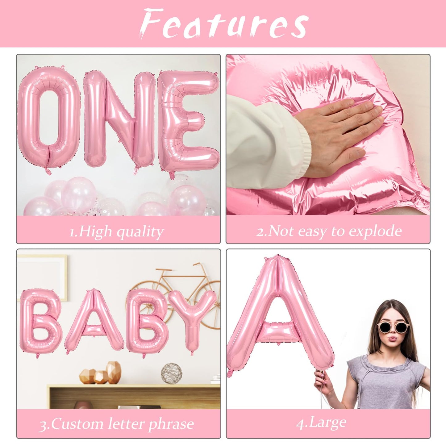 Biapian 40-Inch Pink I Balloon – Giant Pastel Foil Letter Balloon for Birthday & Party Decor