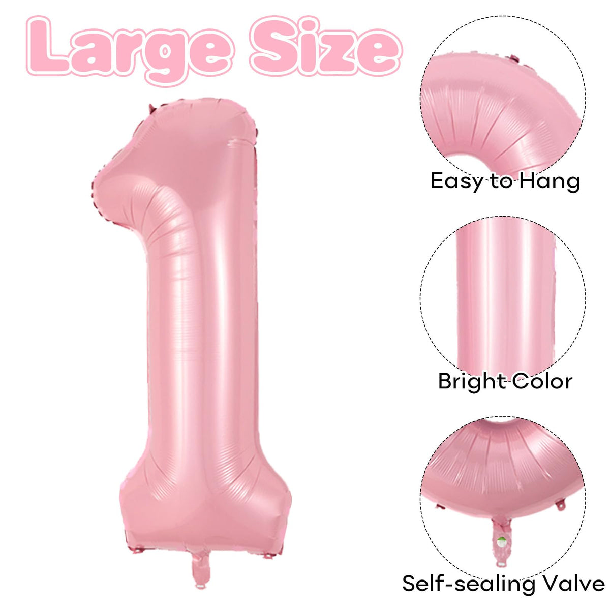 Biapian 40-Inch Pink Number 1 Balloon – Large Pastel Foil Balloon for First Birthday
