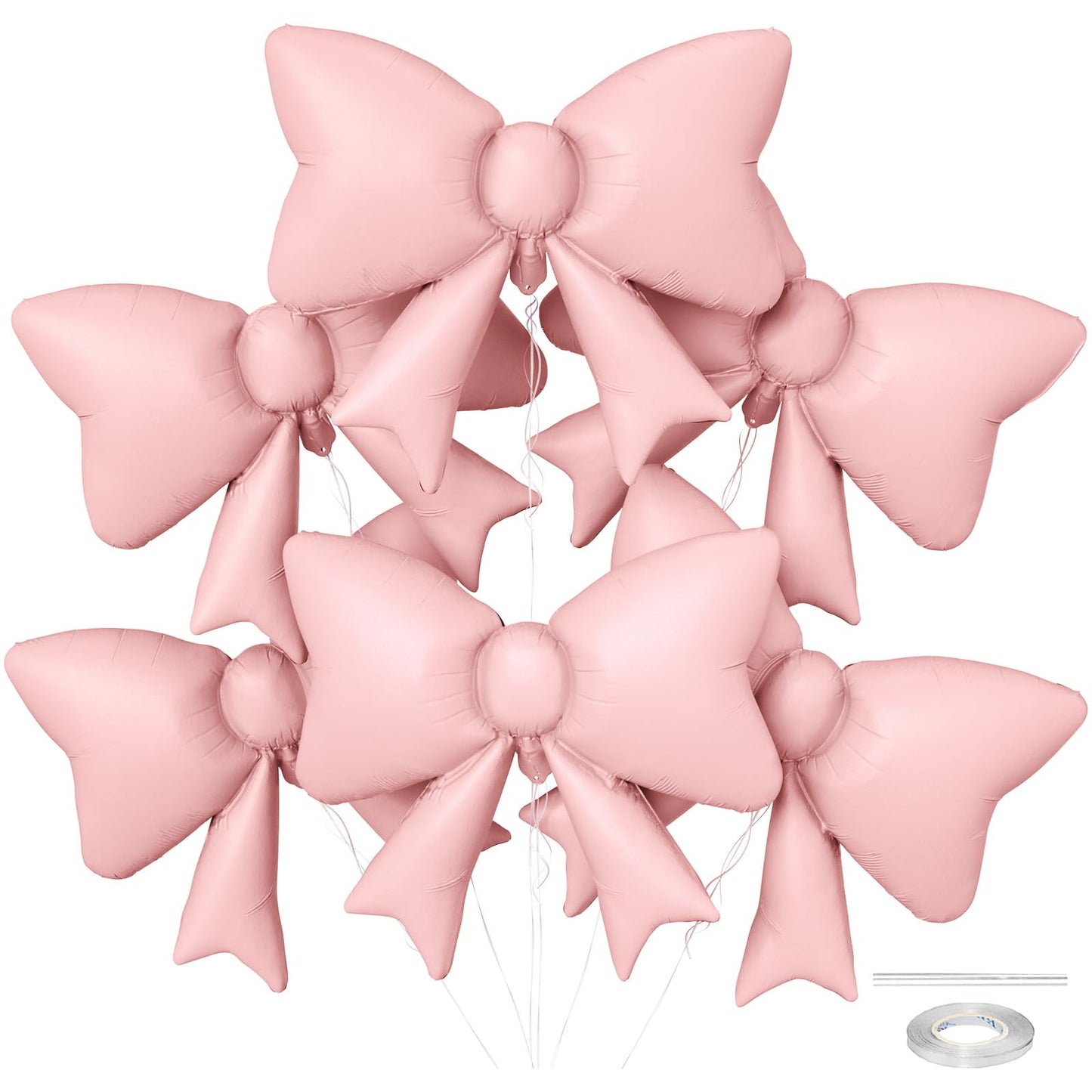 Biapian 6Pcs Pastel Pink Bow Balloons – 35-Inch Foil Balloons for Weddings, Birthdays, Baby Showers