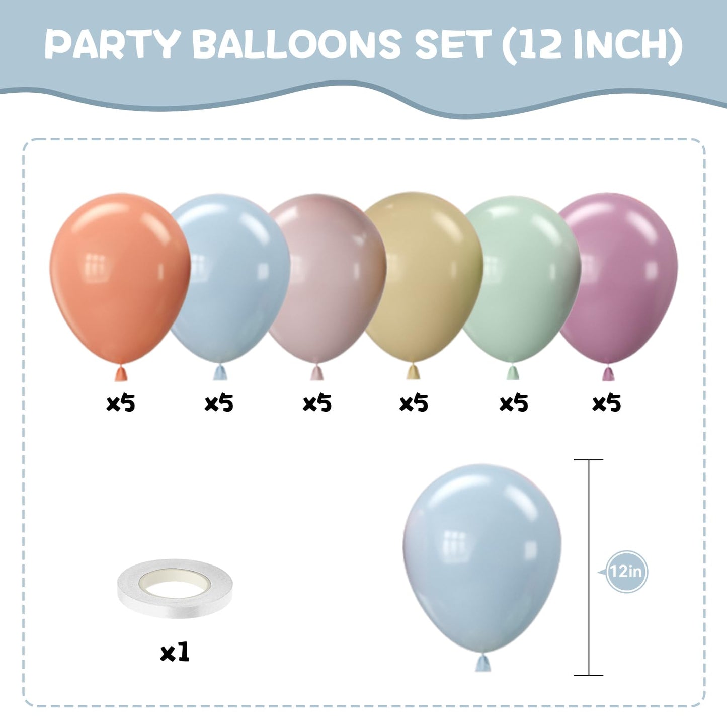 Biapian Pastel Retro Balloons 12in – 6 Color Set for Birthday, Wedding & More