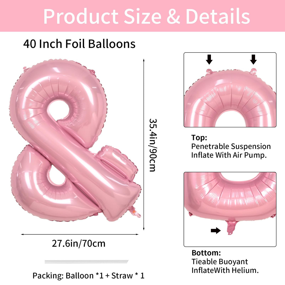 Biapian 40-Inch Pink Ampersand Balloon – Giant Foil Symbol for Parties