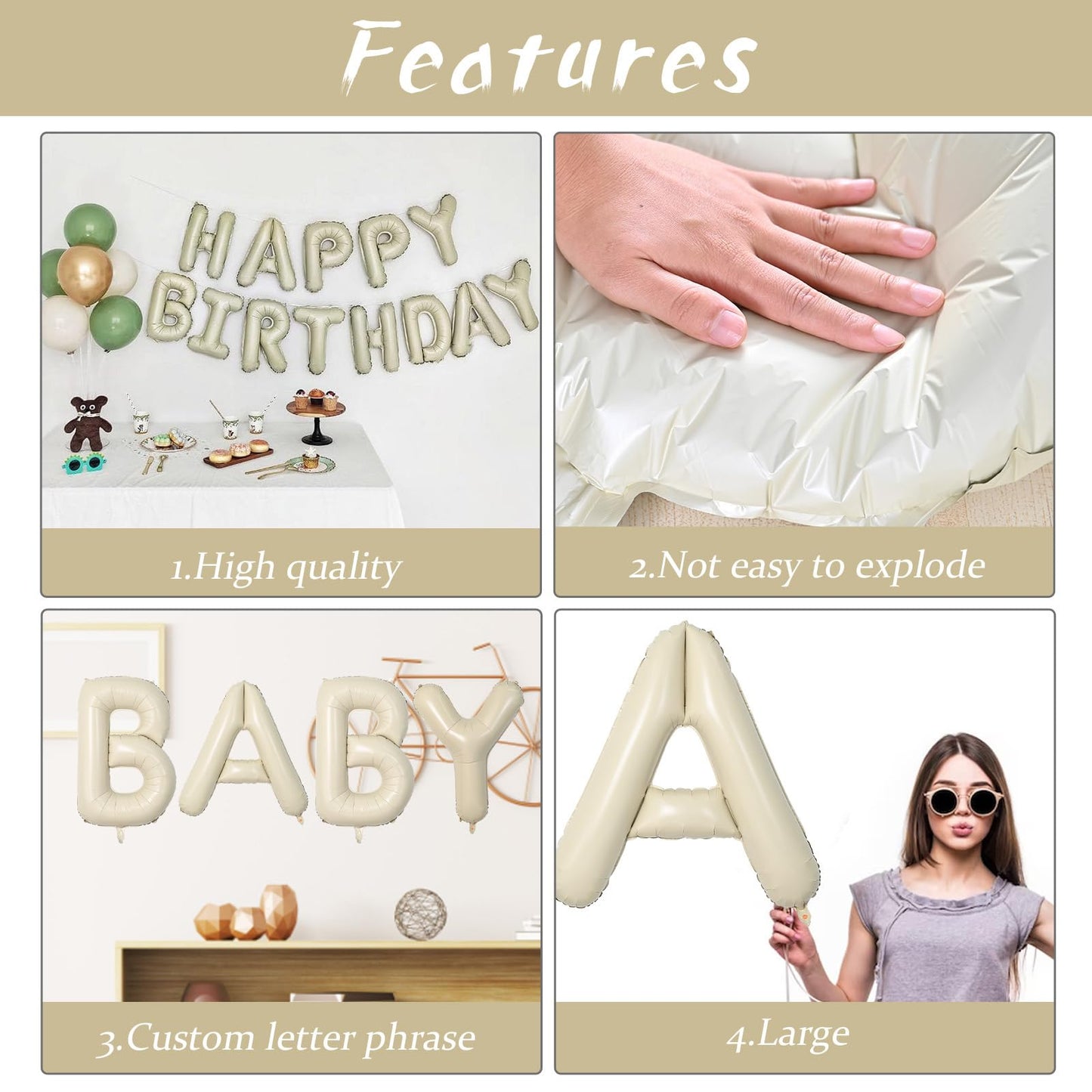 Biapian 40-Inch Cream Letter F Balloon – Giant Foil F Balloon for Birthdays, Weddings & Celebrations