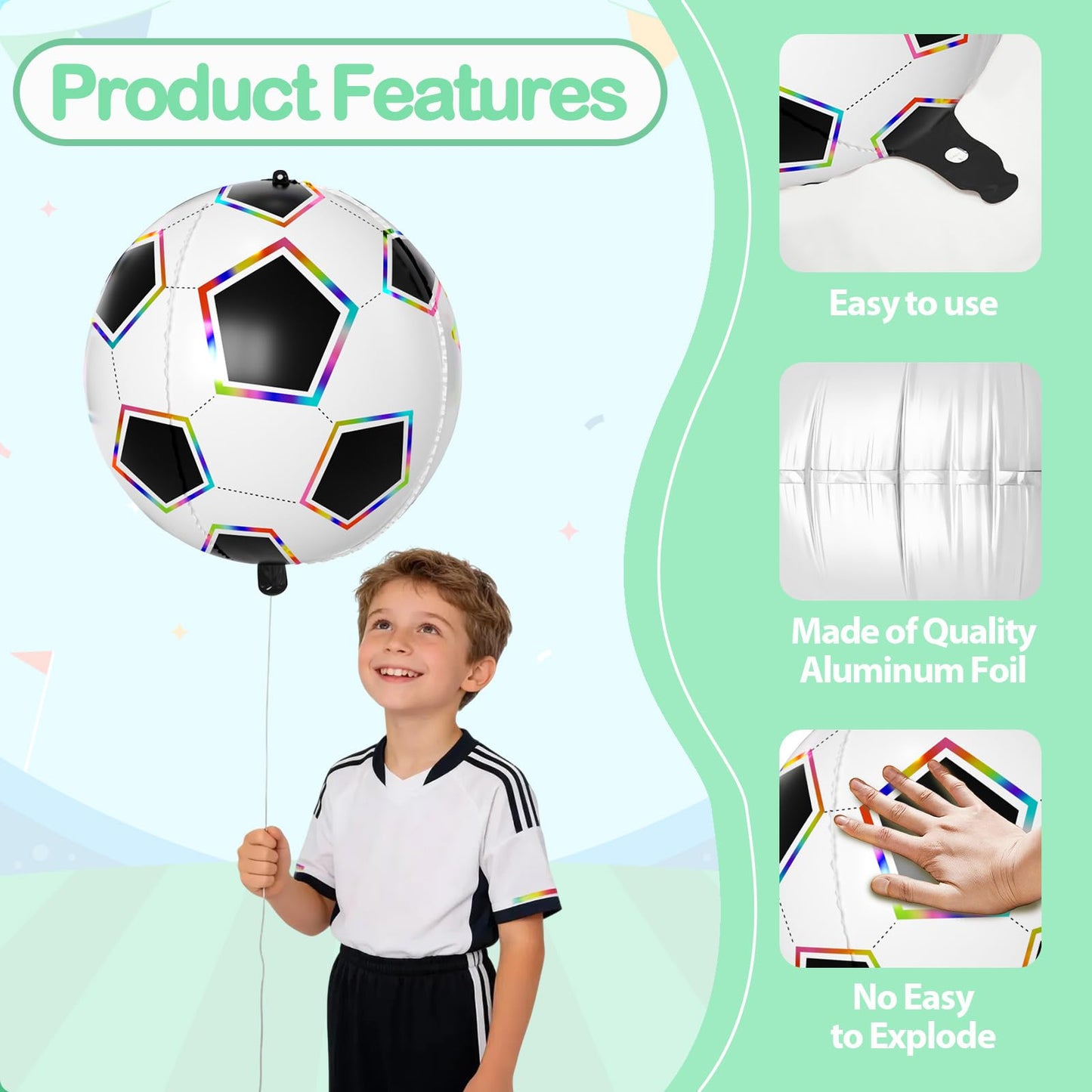 Biapian 6 Pcs Soccer Balloons – 22-Inch Large 4D Foil Balloons with Colorful Edges for Sports Themed Parties