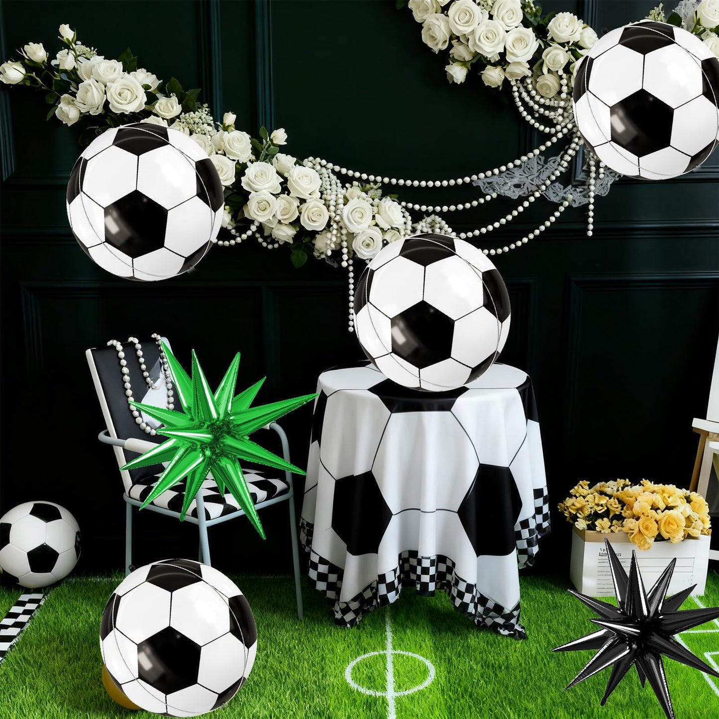 Biapian Soccer Balloons - 6-Piece 22" Foil Balloons for Soccer Theme Parties