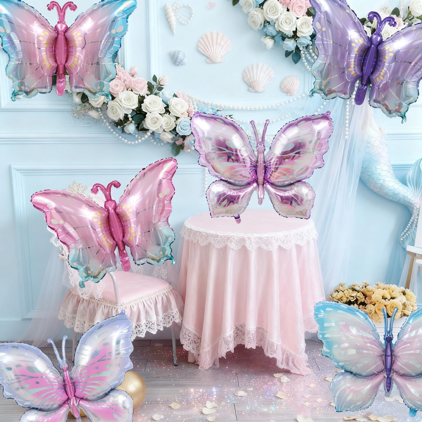 Biapian 6 Pcs Butterfly Balloons – Large Pastel Gradient Foil for Weddings & Parties