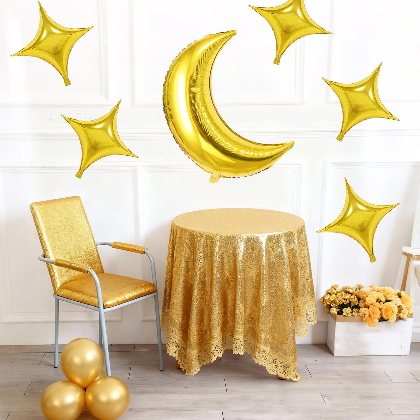 Biapian Moon & Star Balloons – 36-inch Gold Moon + 18-inch Gold Star Foil for Ramadan, Eid, Weddings