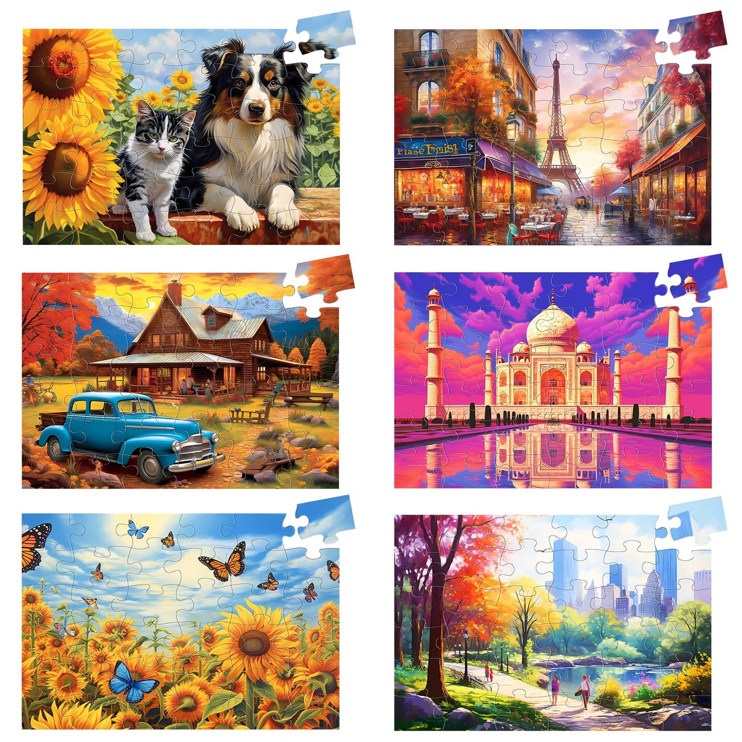 Biarek 6 Pack 36 Large-Piece Puzzles for Seniors – Easy Jigsaw for Dementia Activities + 6 Storage Bags