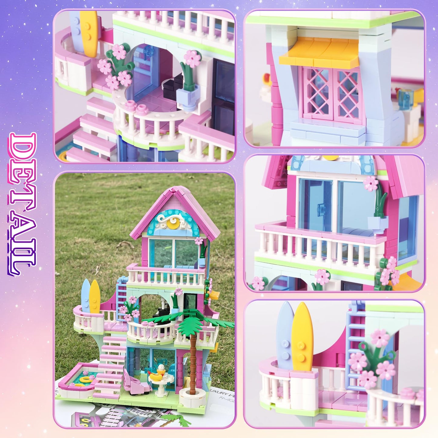 Bibilock 678PCS Pink Beach House Building Blocks Kit – Interactive Villa Toy for Kids 6–12
