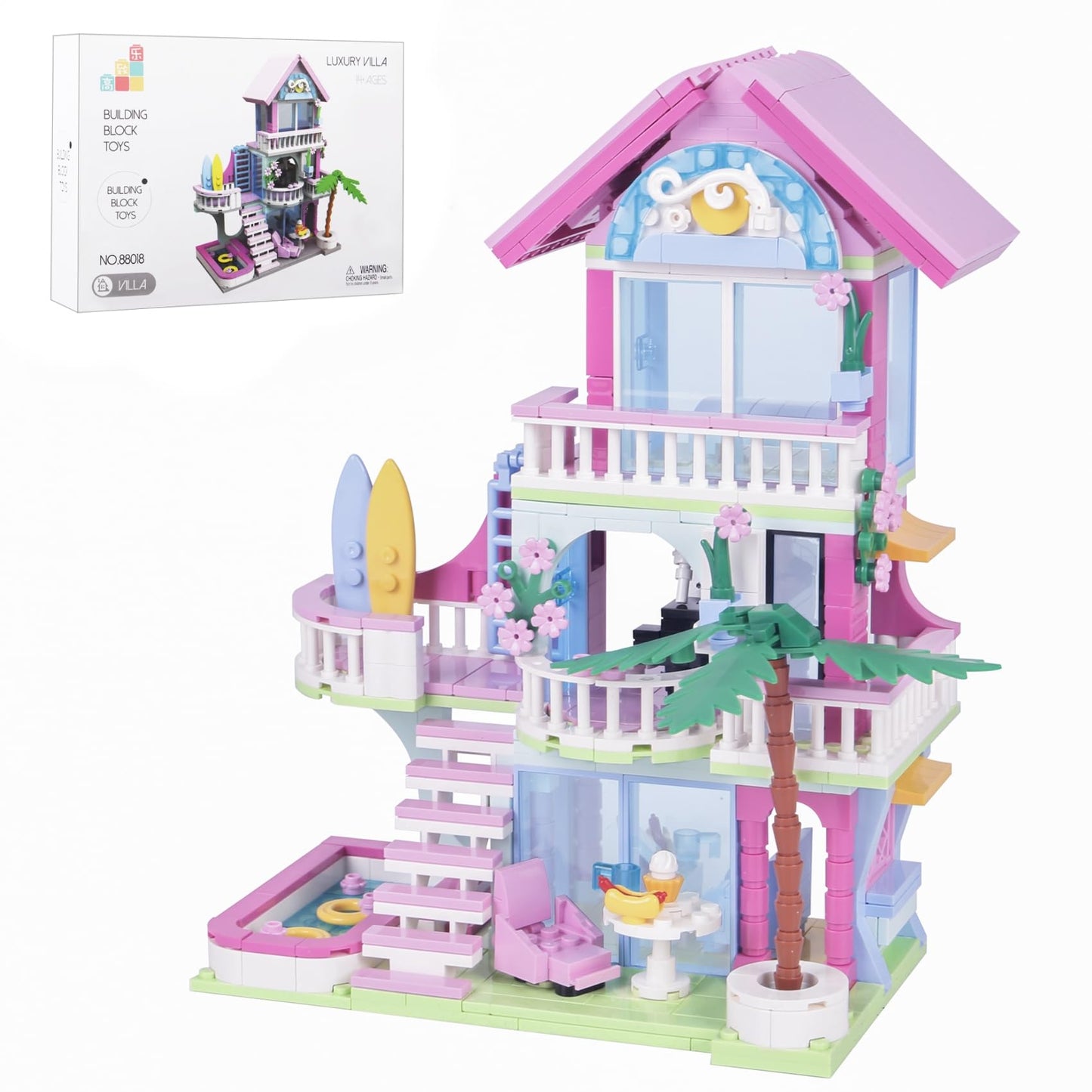 Bibilock 678PCS Pink Beach House Building Blocks Kit – Interactive Villa Toy for Kids 6–12