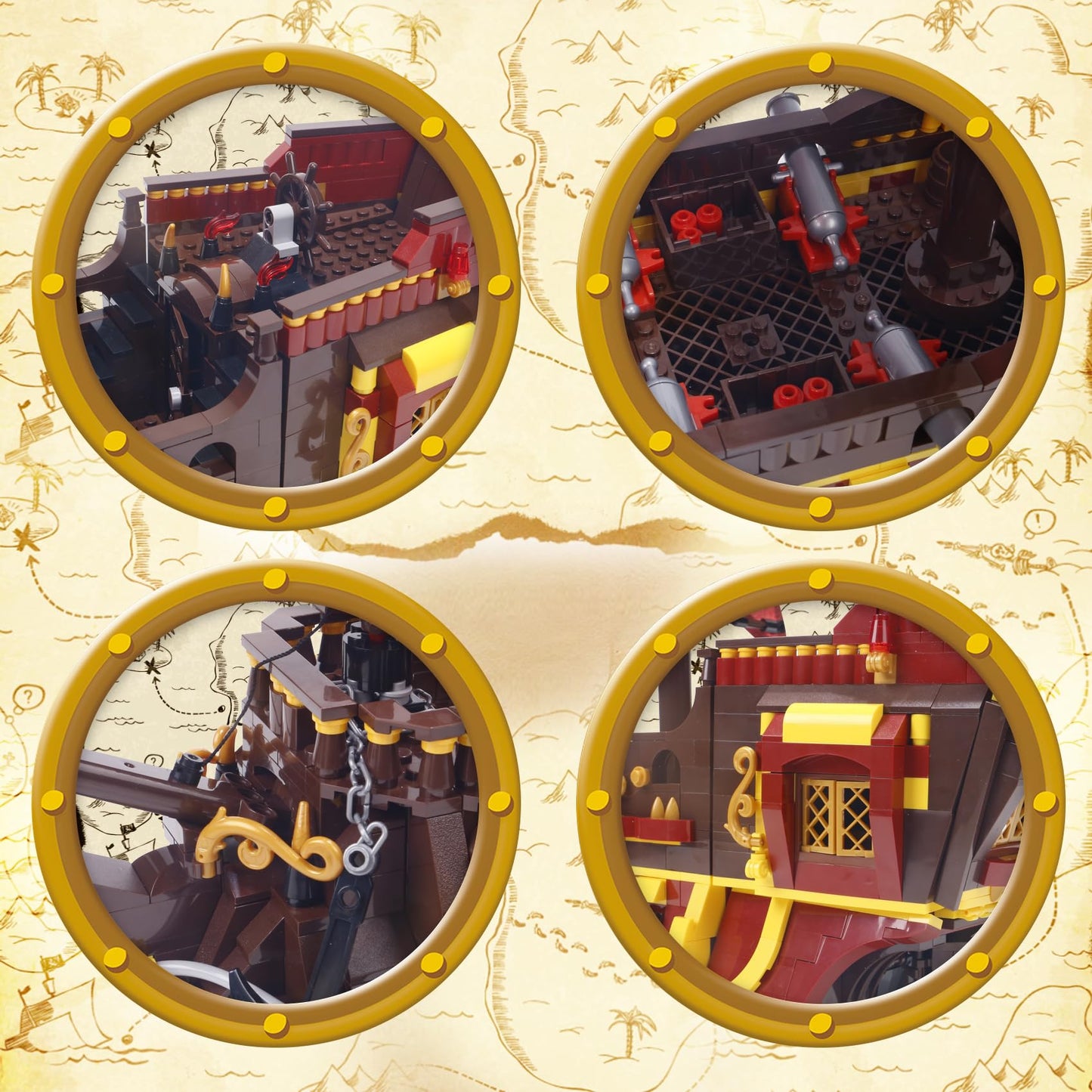 Bibilock 1427PCS Red Pirate Ship Building Blocks — LEGO-Size Corsair Architecture Set