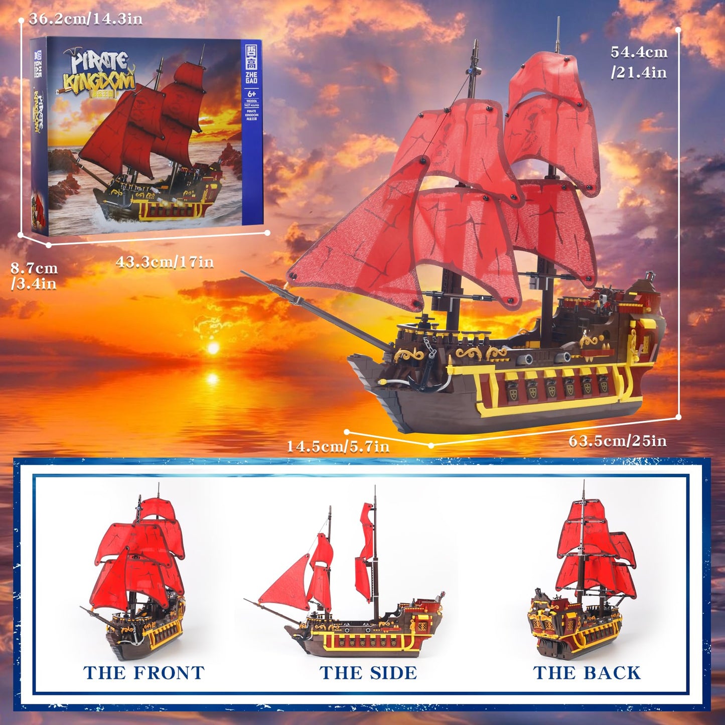 Bibilock 1427PCS Red Pirate Ship Building Blocks — LEGO-Size Corsair Architecture Set