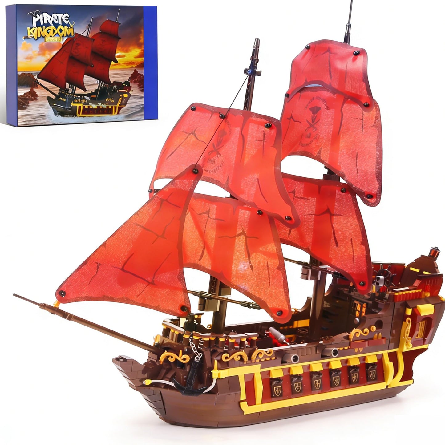 Bibilock 1427PCS Red Pirate Ship Building Blocks — LEGO-Size Corsair Architecture Set
