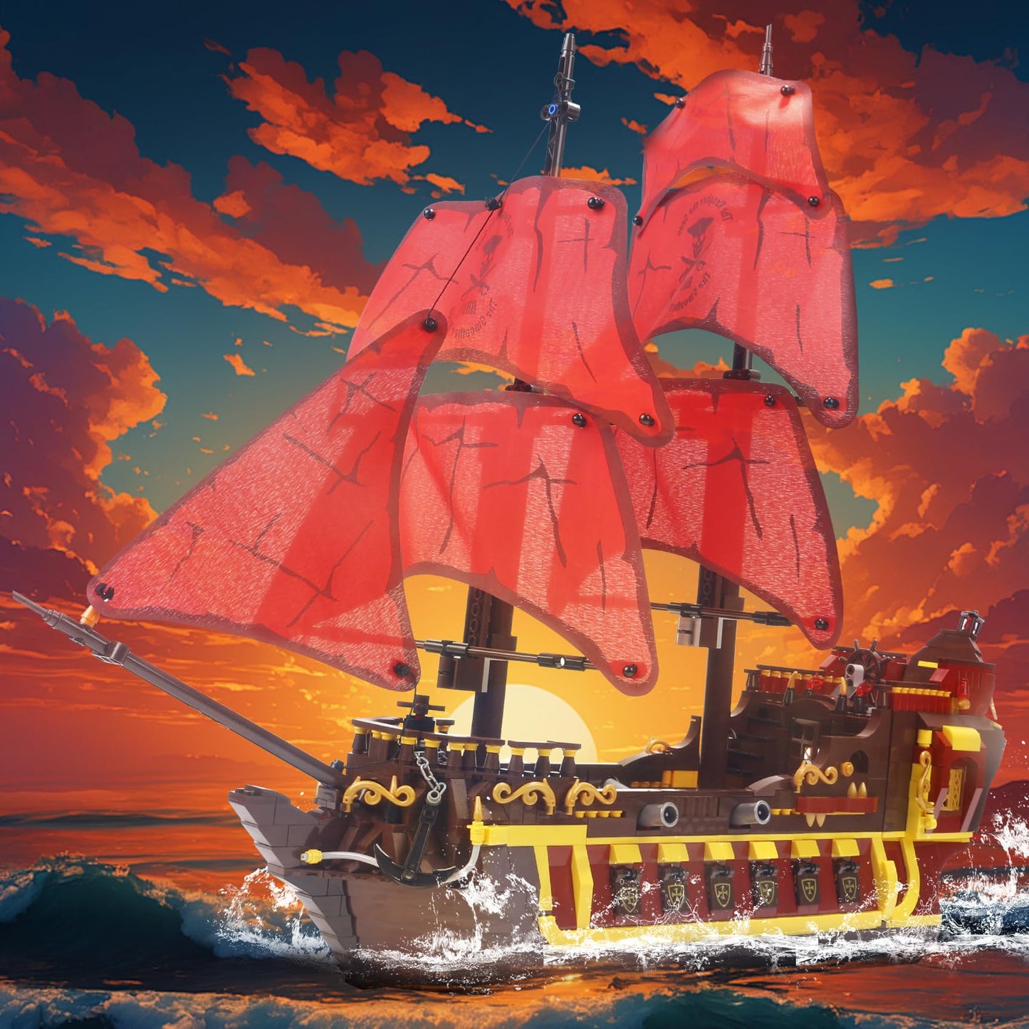 Bibilock 1427PCS Red Pirate Ship Building Blocks — LEGO-Size Corsair Architecture Set