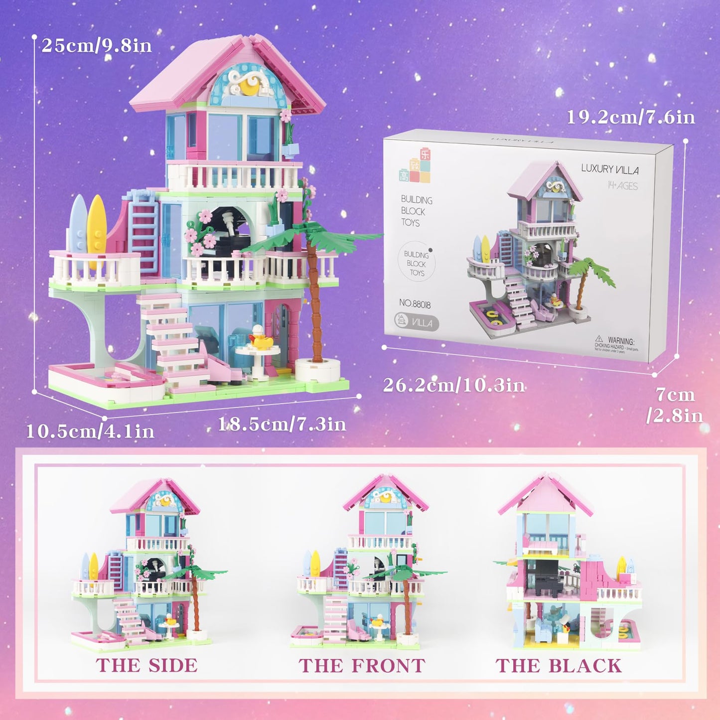 Bibilock 678PCS Pink Beach House Building Blocks Kit – Interactive Villa Toy for Kids 6–12