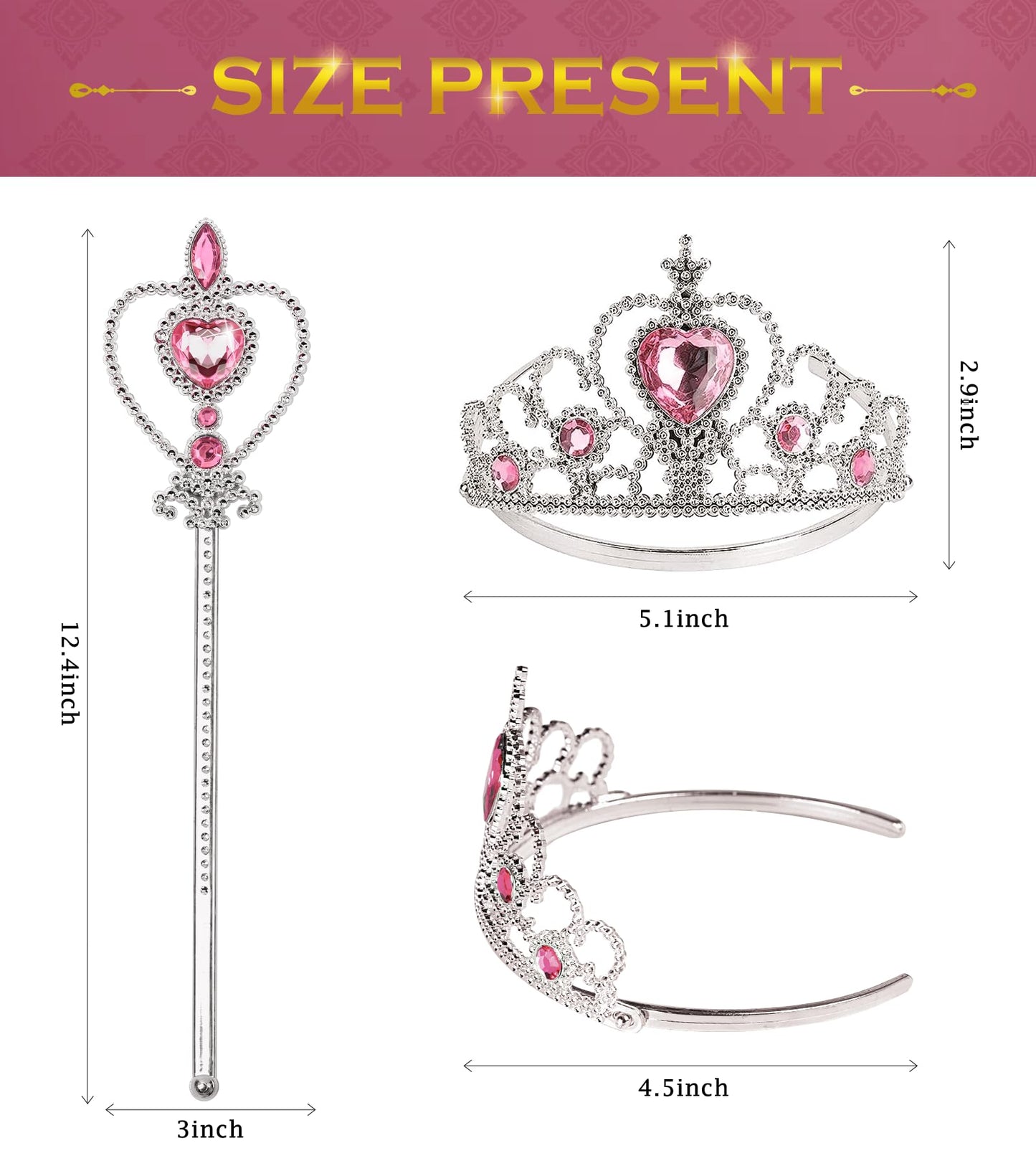 BIBUTY Princess Crown and Wand Dress Up Set for Girls | Ages 3–6
