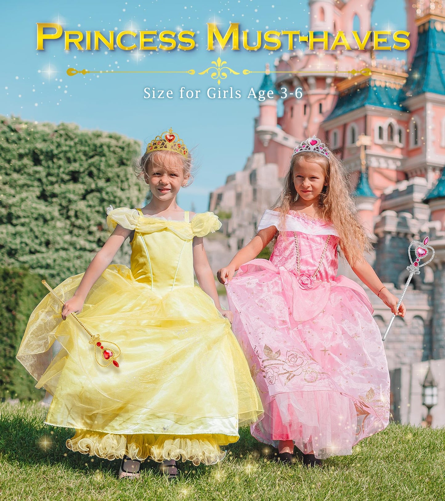 BIBUTY Princess Dress Up Set: Crown Tiara & Wand for Girls 3-6