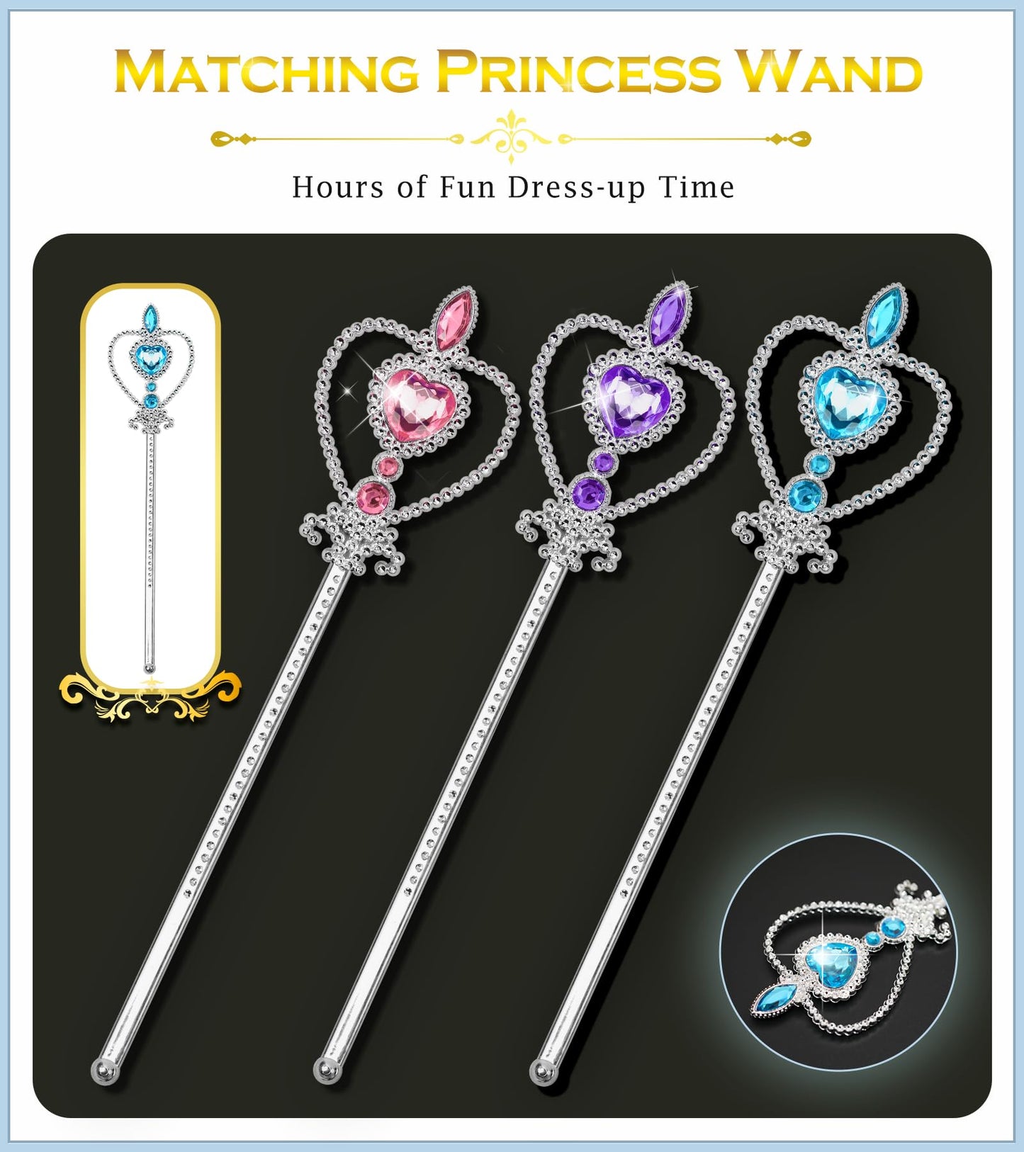 BIBUTY Princess Crown Tiara & Wand Set for Little Girls – 6-Piece Dress-Up Toys
