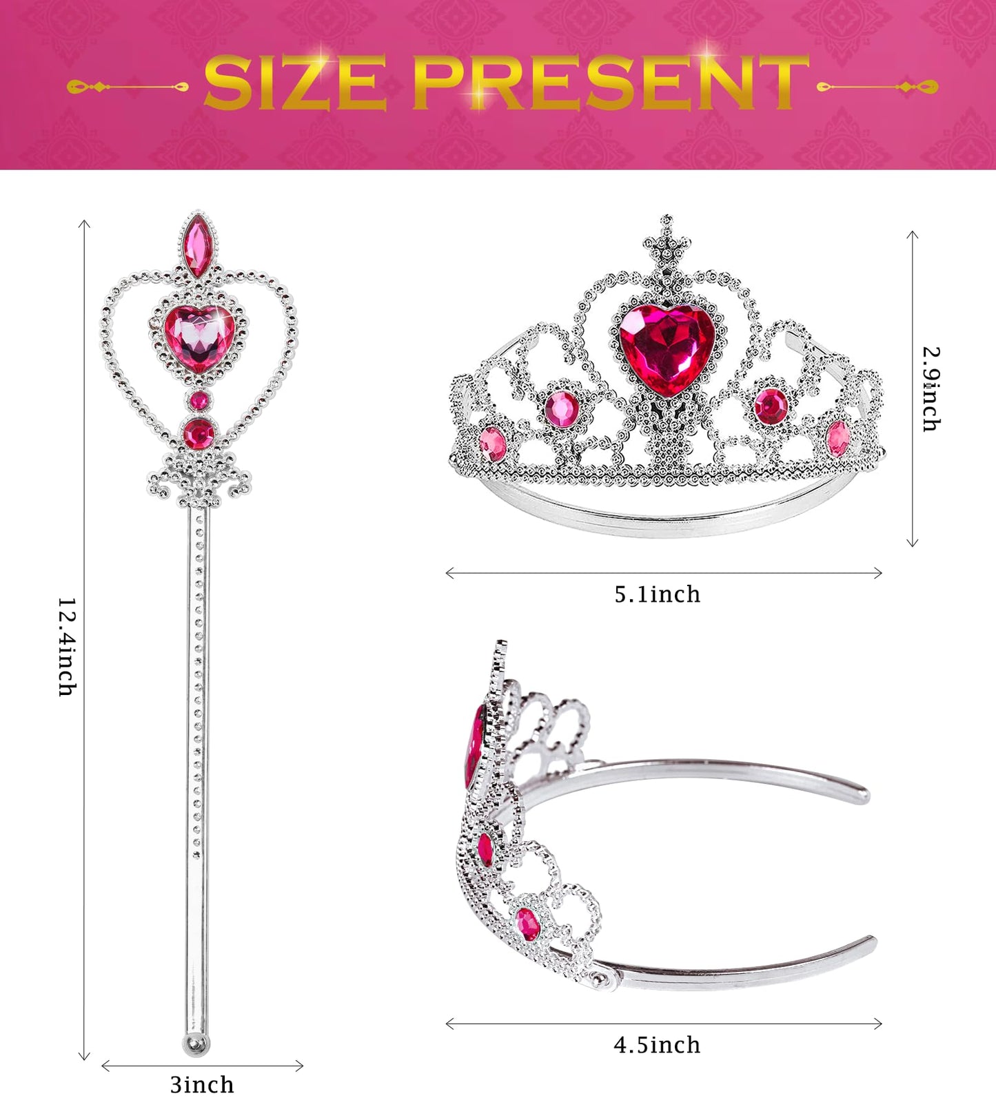 BIBUTY Princess Dress Up Set: Crown Tiara & Wand for Girls 3-6