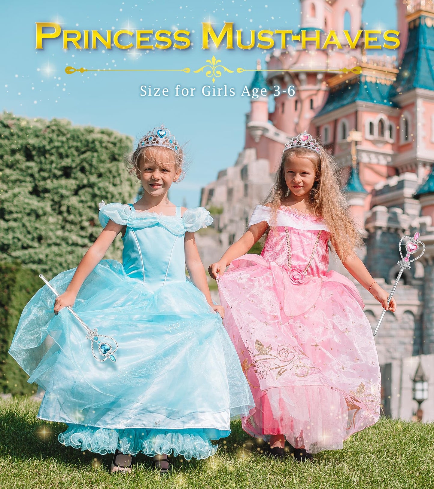 BIBUTY Princess Crown Tiara & Wand Set for Little Girls – 6-Piece Dress-Up Toys