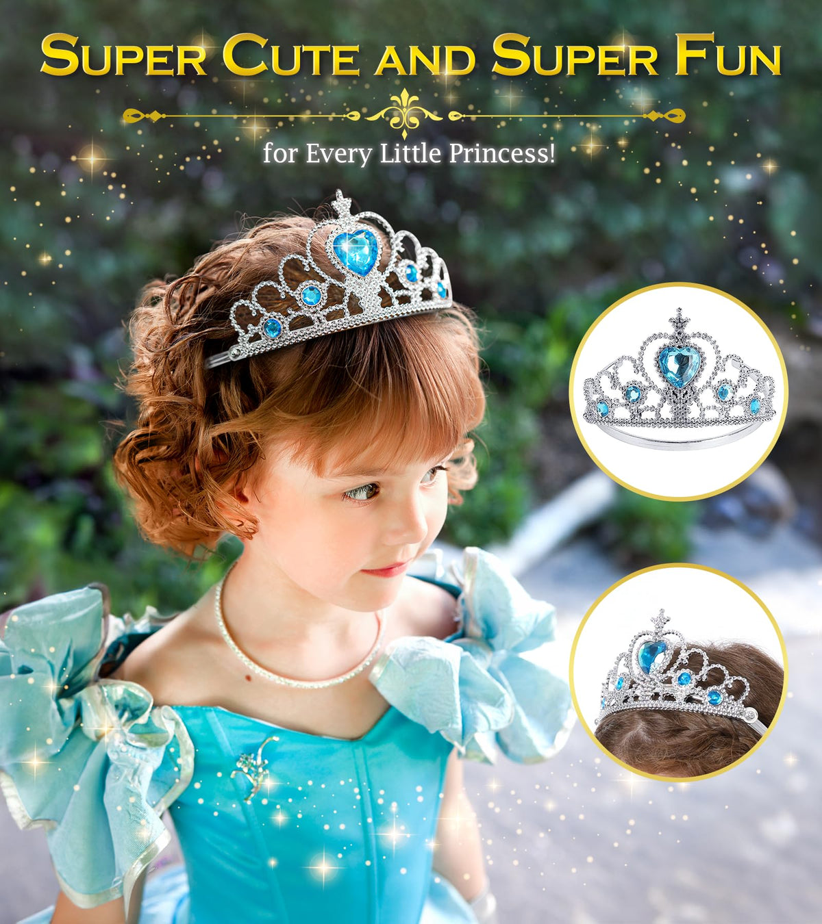 BIBUTY Princess Crown Tiara & Wand Set for Little Girls – 6-Piece Dress-Up Toys
