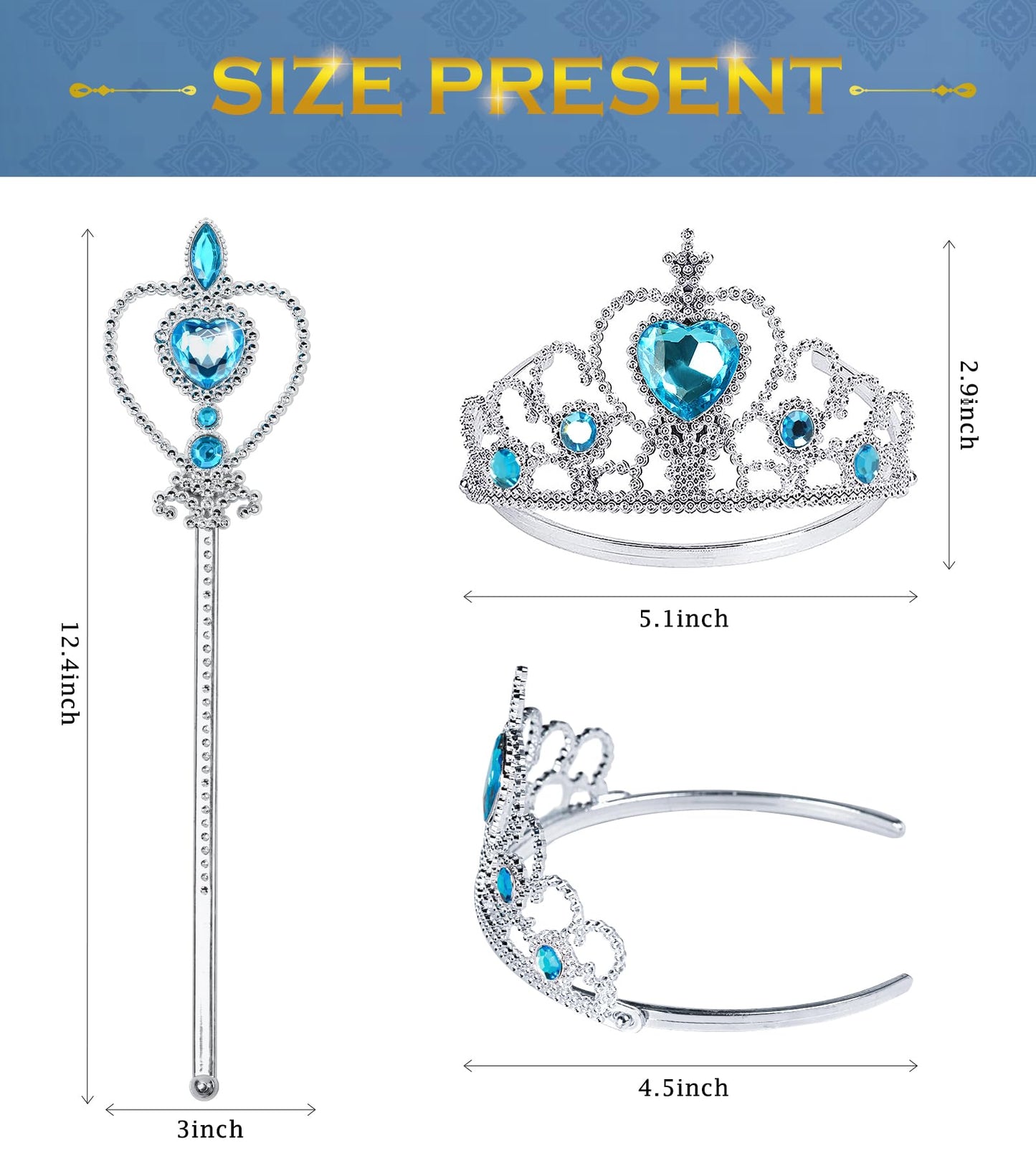 BIBUTY Princess Crown Tiara & Wand Set for Little Girls – 6-Piece Dress-Up Toys