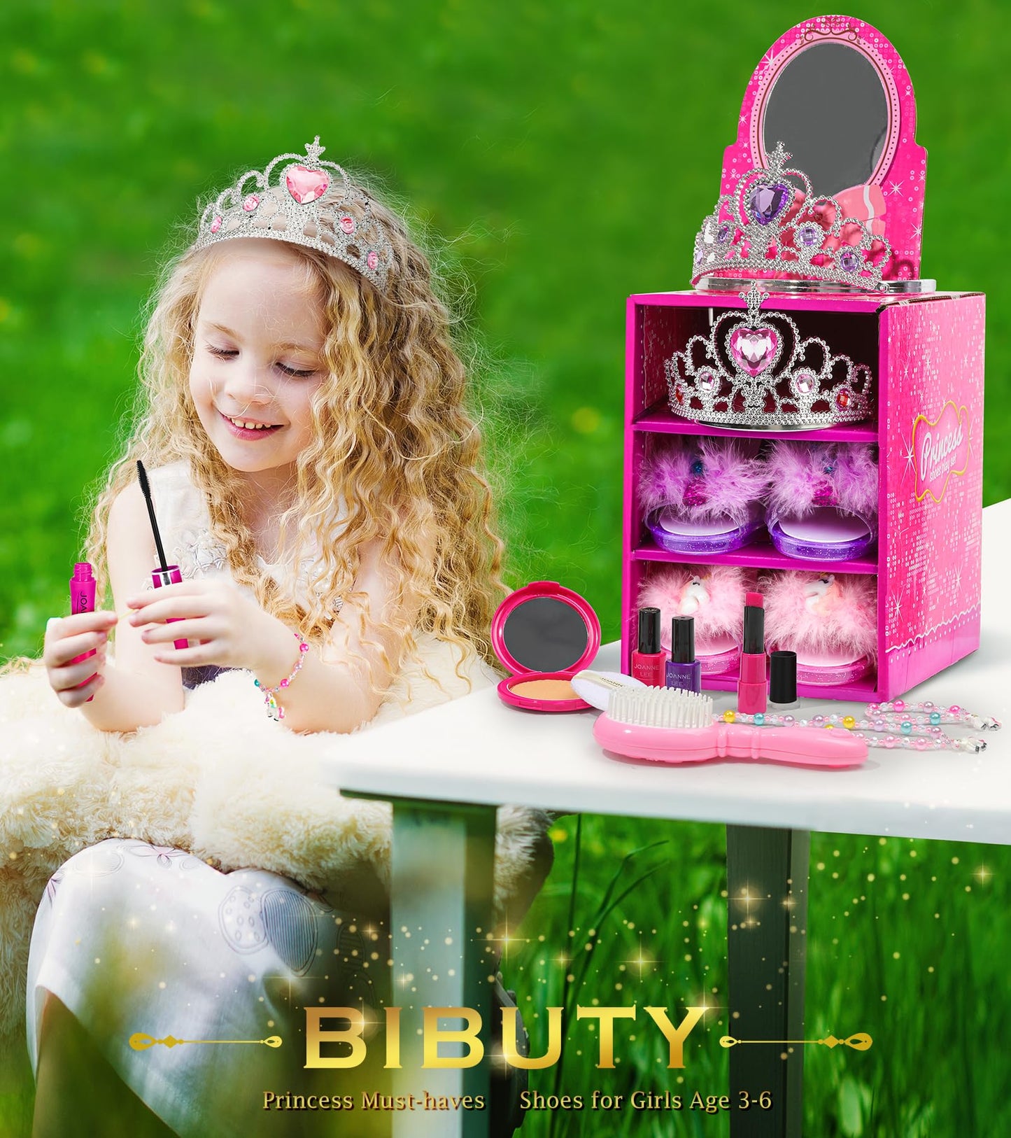 BIBUTY Kids Makeup Kit - Princess Dress-Up Shoes, Crowns & Handbag (Ages 3-6)