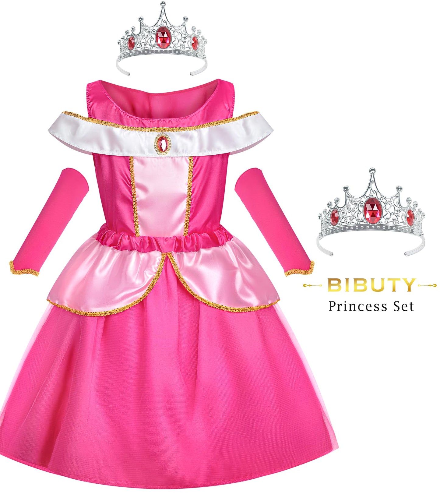BIBUTY Princess Dress Up Set for Girls – 4 Outfits, Crowns & Cape