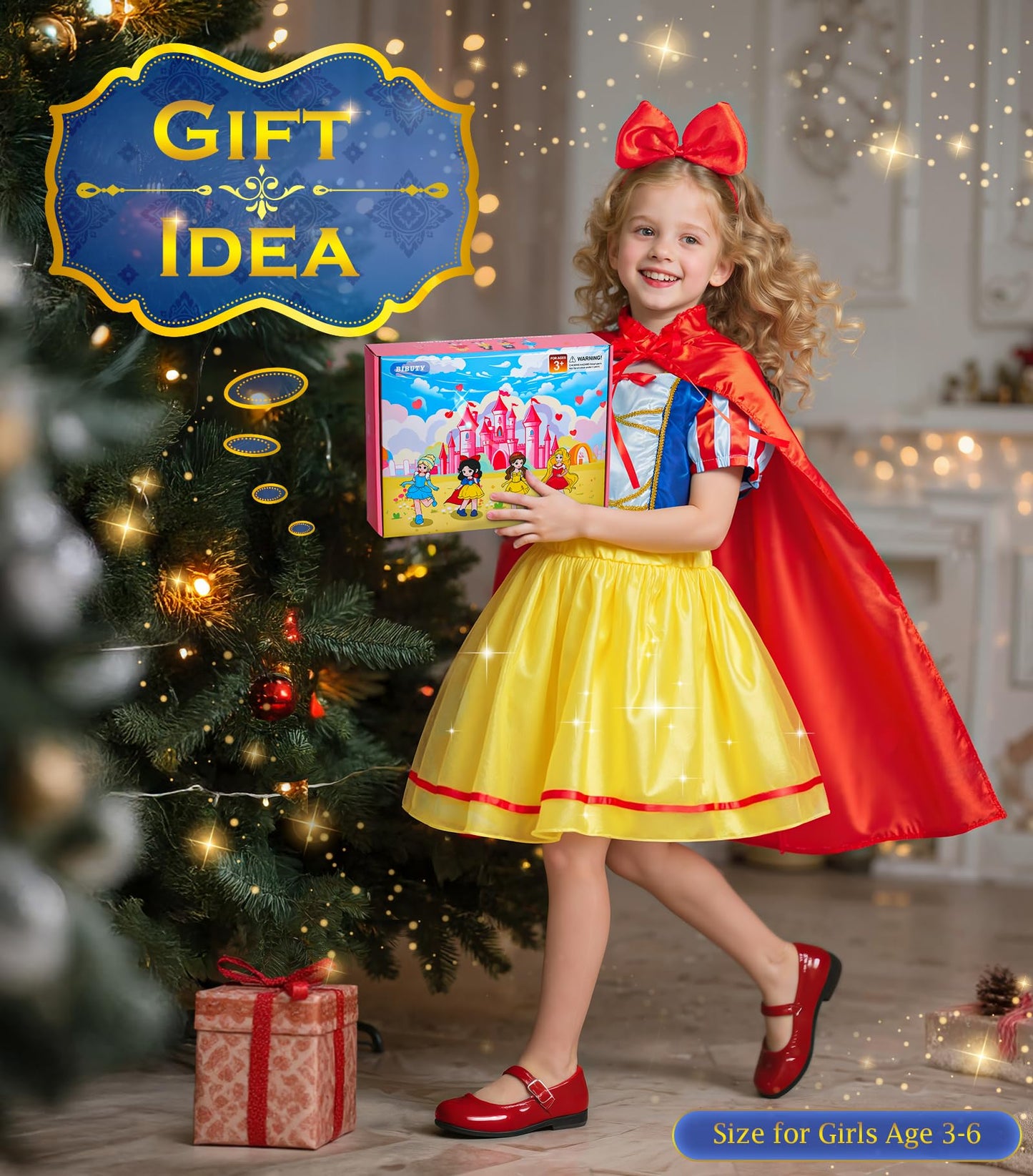 BIBUTY Princess Dress Up Set for Girls – 4 Outfits, Crowns & Cape