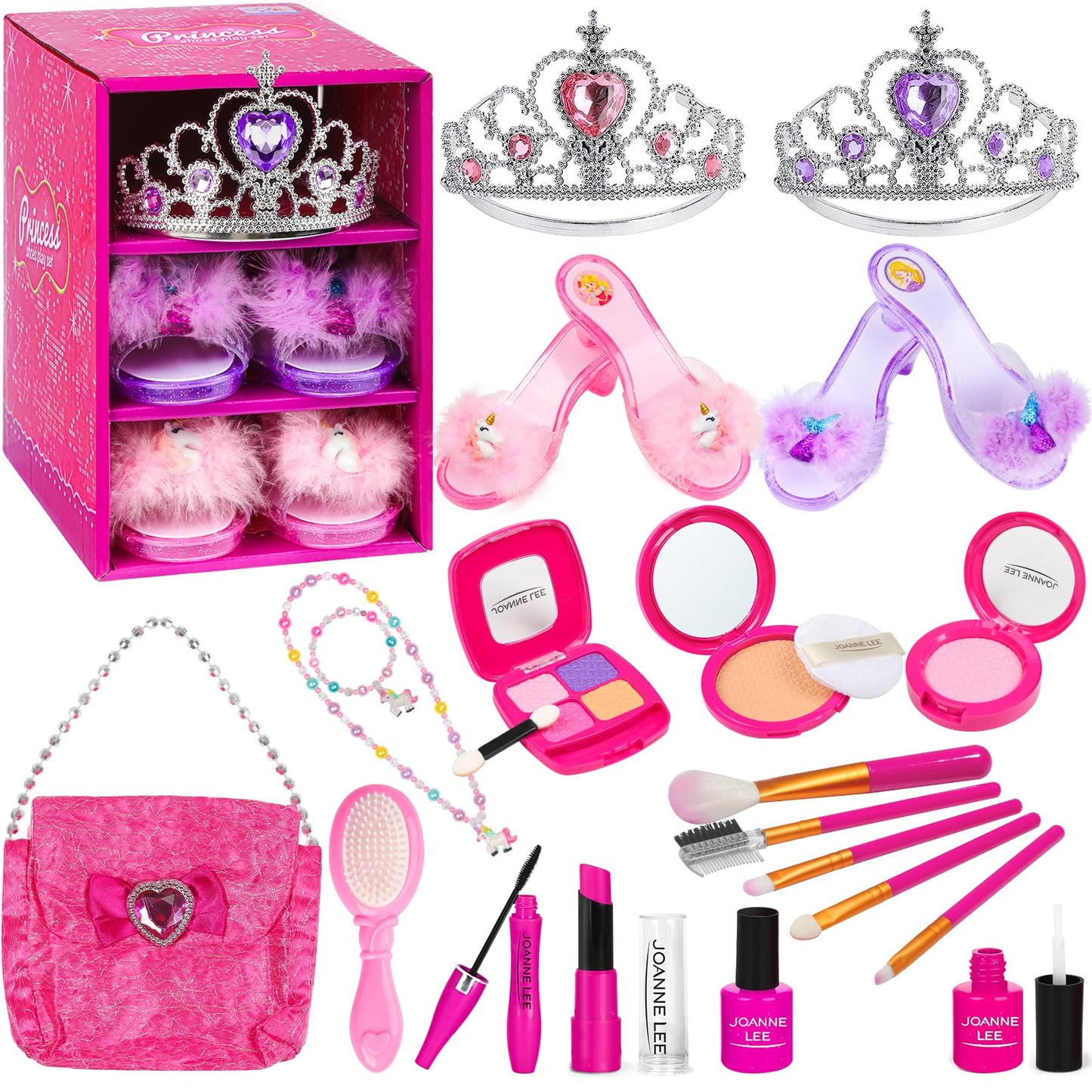 BIBUTY Kids Makeup Kit - Princess Dress-Up Shoes, Crowns & Handbag (Ages 3-6)