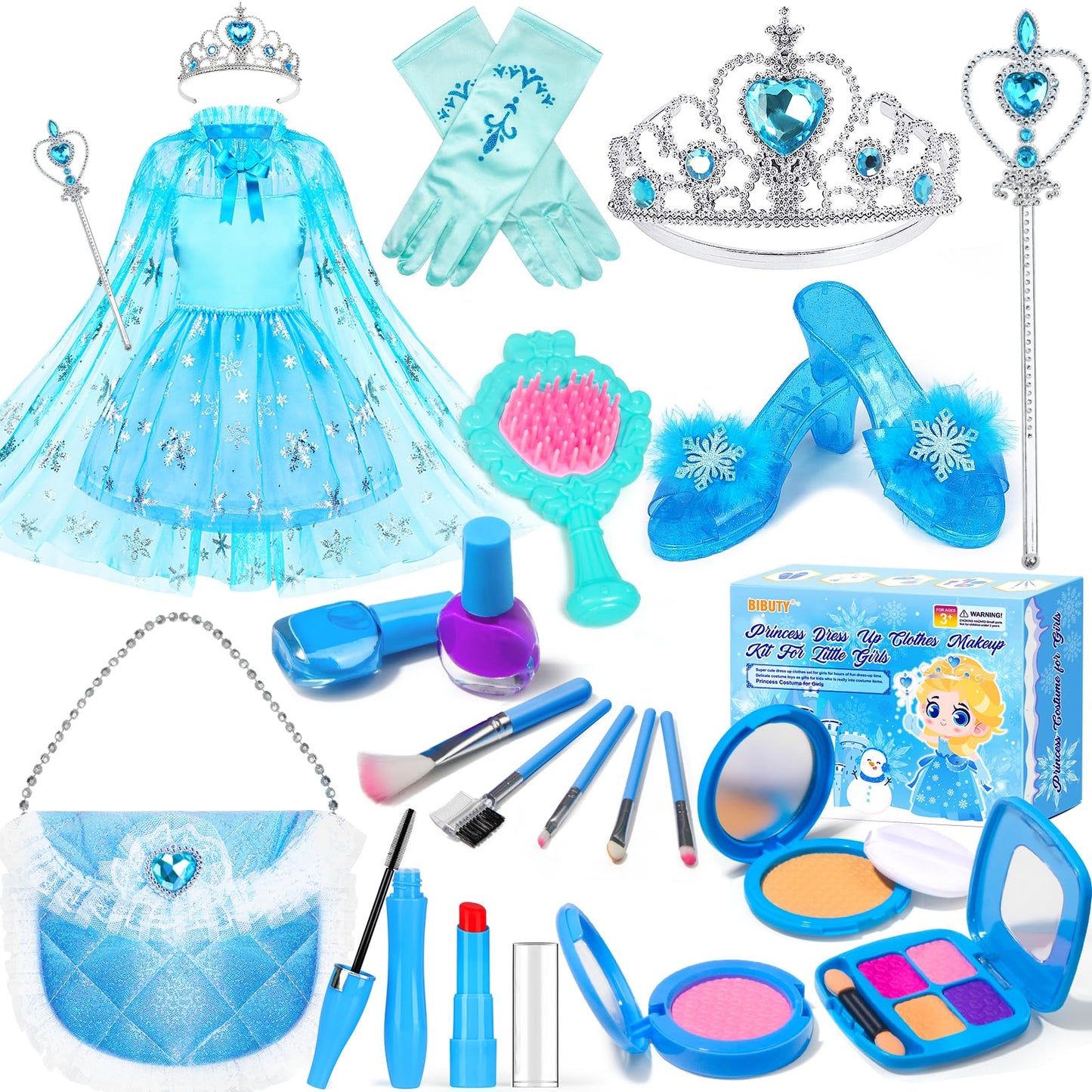 BIBUTY Kids Makeup Kit for Girls – Princess Dress Up Set with Cape, Crown & Shoes (Ages 3-6)