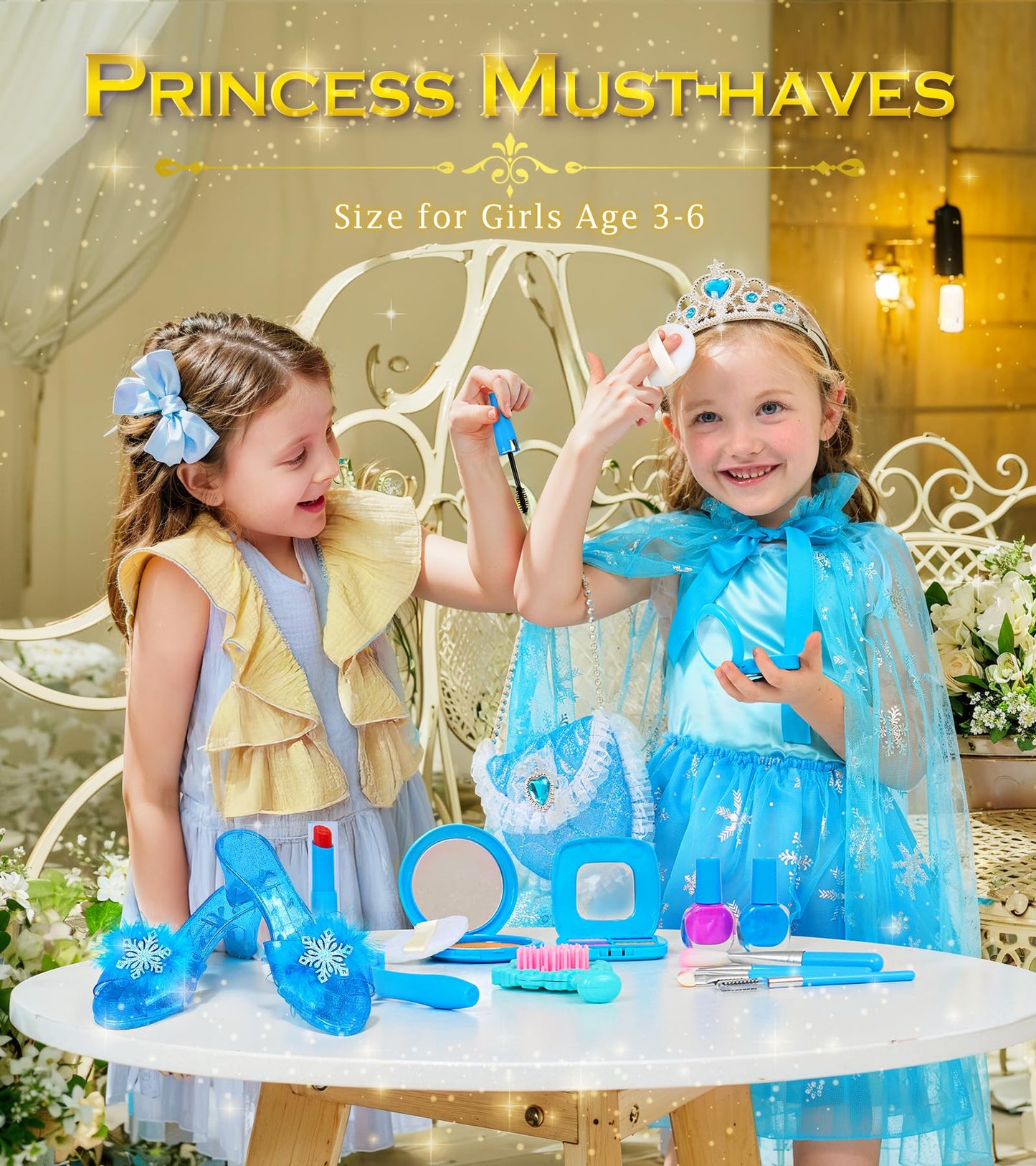 BIBUTY Kids Makeup Kit for Girls – Princess Dress Up Set with Cape, Crown & Shoes (Ages 3-6)