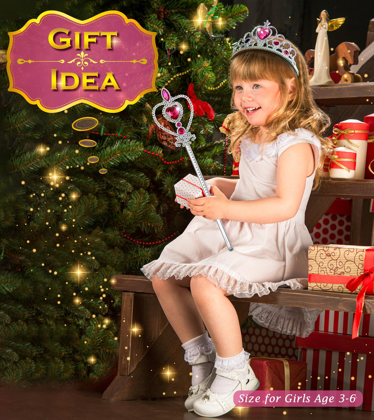 BIBUTY Princess Dress Up Set: Crown Tiara & Wand for Girls 3-6
