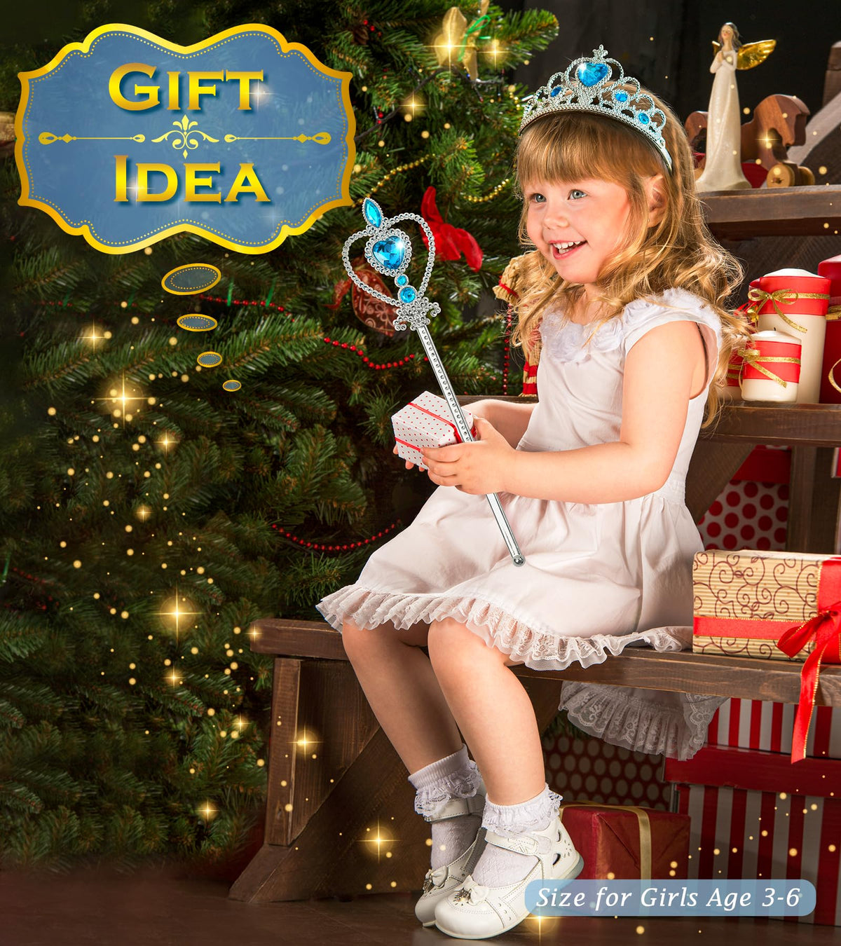 BIBUTY Princess Crown Tiara & Wand Set for Little Girls – 6-Piece Dress-Up Toys