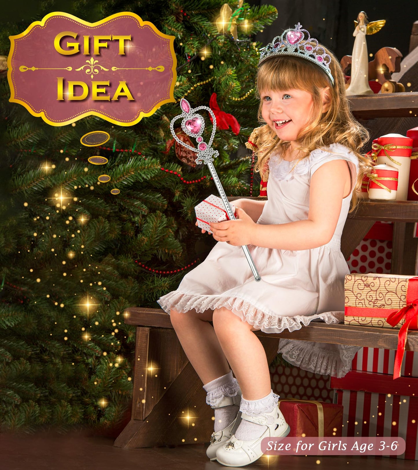 BIBUTY Princess Crown and Wand Dress Up Set for Girls | Ages 3–6