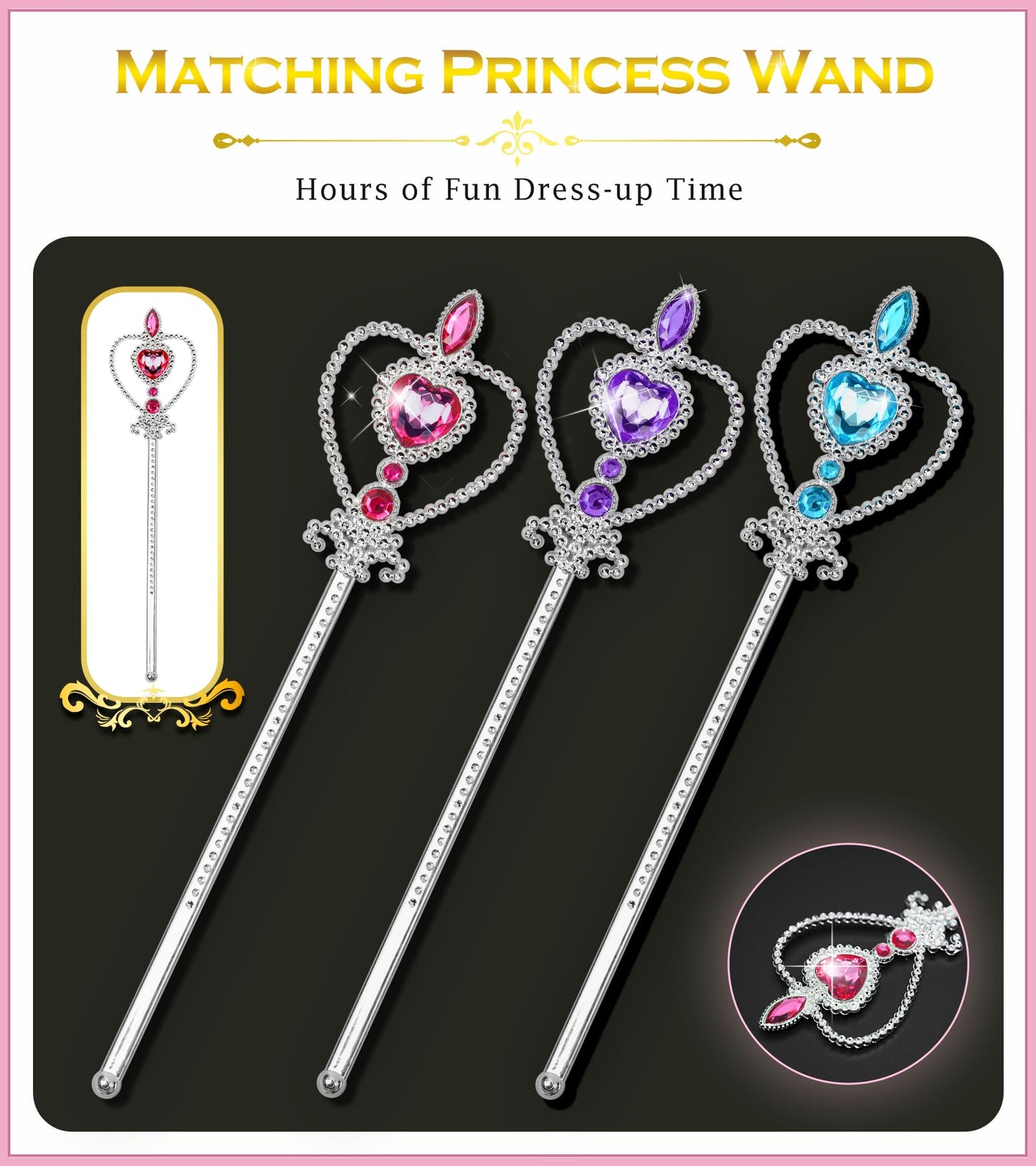 BIBUTY Princess Dress Up Set: Crown Tiara & Wand for Girls 3-6