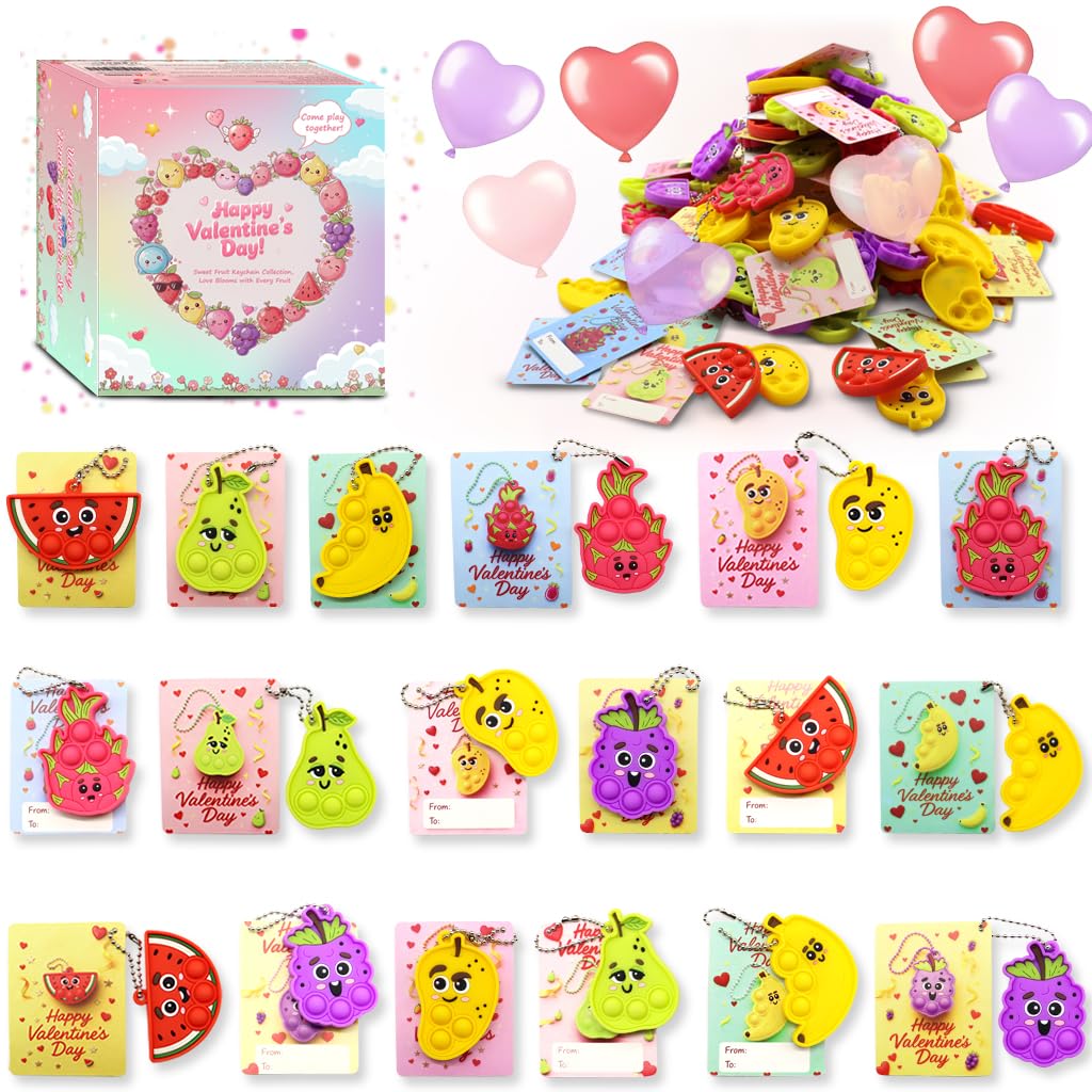 BicMan 30pc Fruit Pop Keychains + Cards – Classroom Valentines & Bulk Gifts