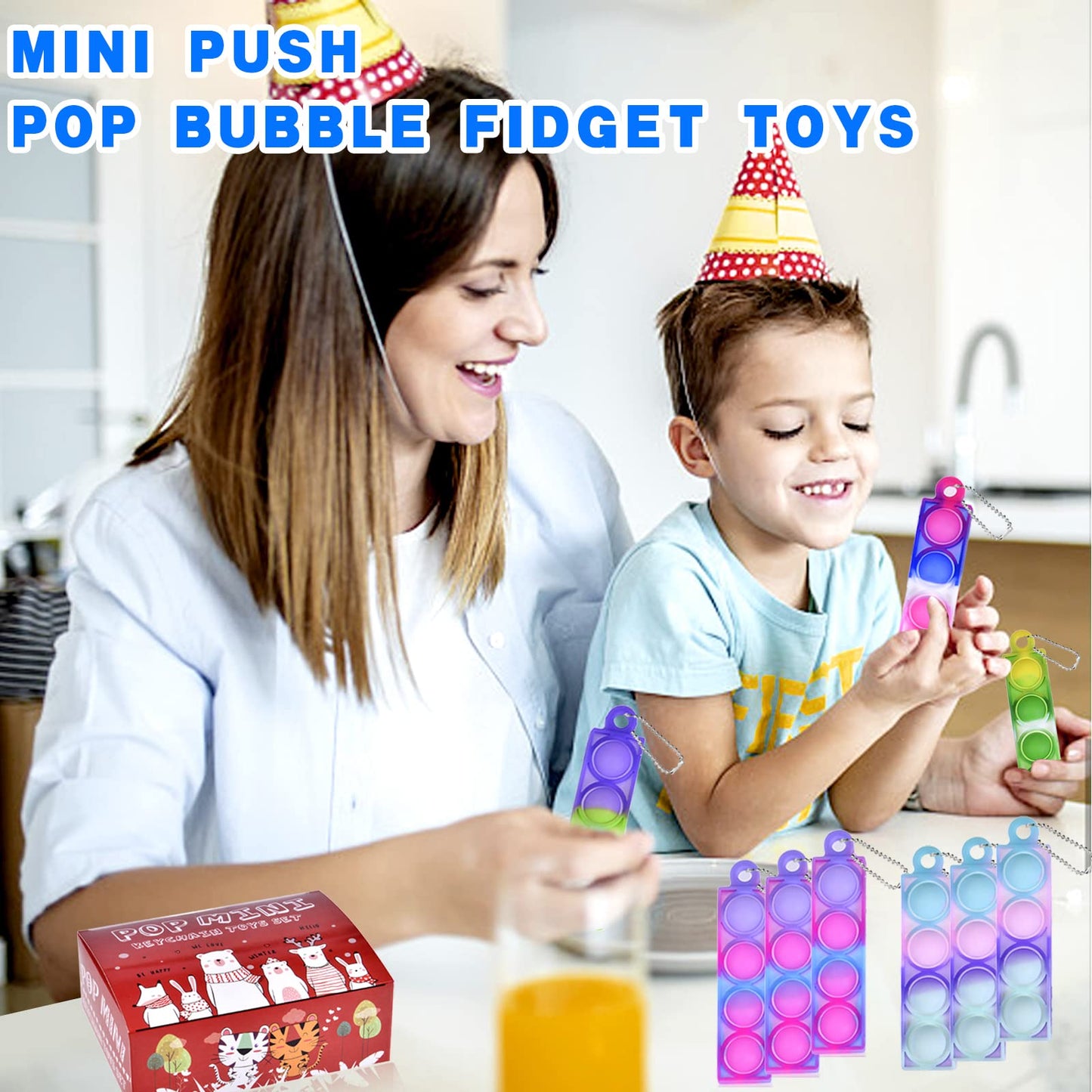 BicMan 75Pcs Valentine's Party Favors – Mini Pop Keychain Sensory Toys for Kids