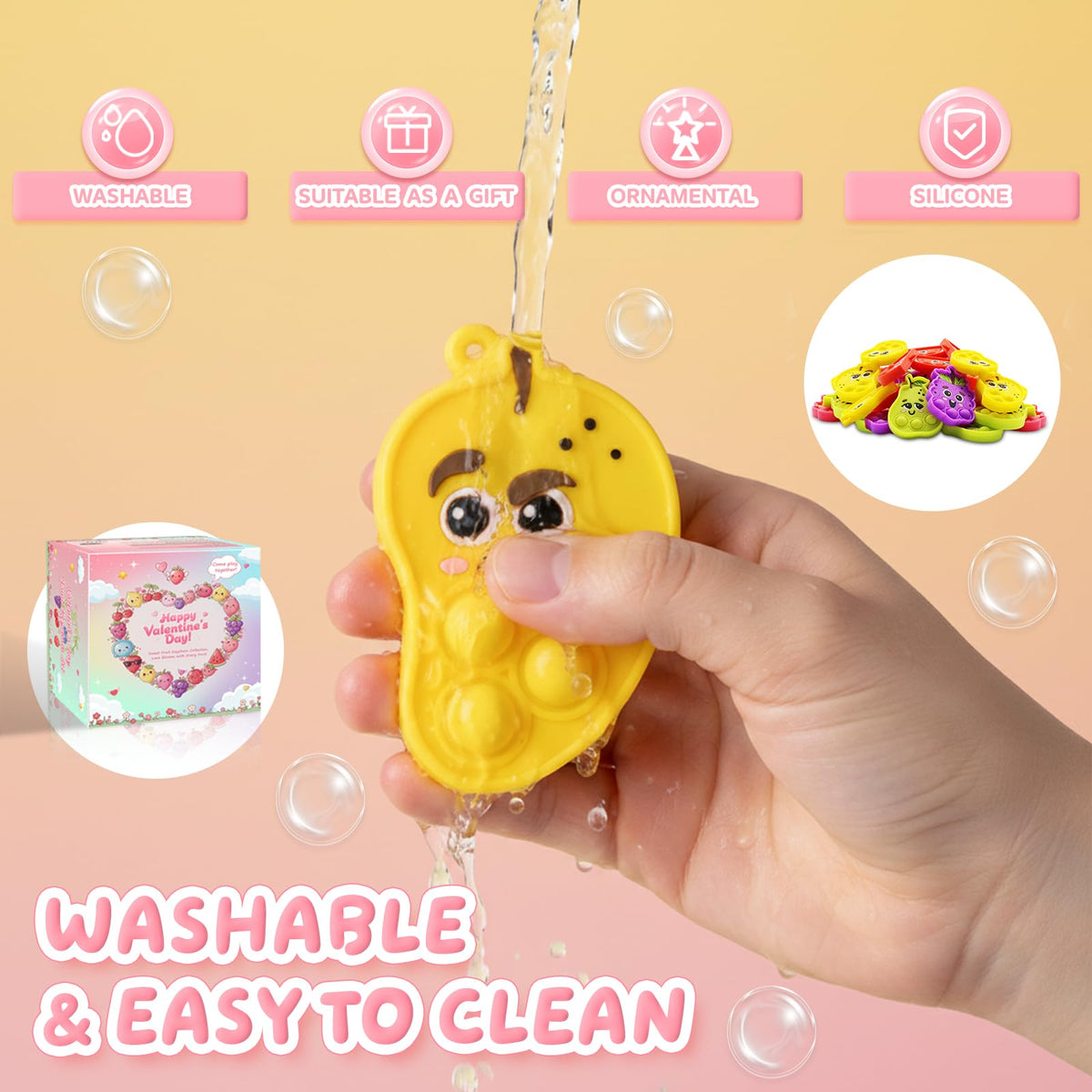 BicMan 30pc Fruit Pop Keychains + Cards – Classroom Valentines & Bulk Gifts