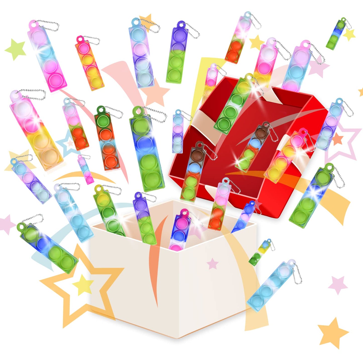 BicMan 75Pcs Valentine's Party Favors – Mini Pop Keychain Sensory Toys for Kids