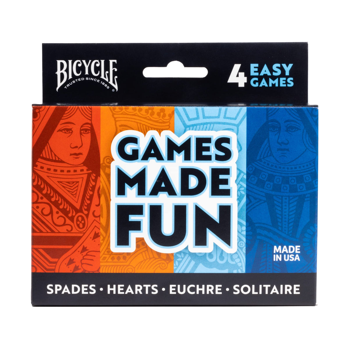 Bicycle 4 in 1 Card Game Pack – Euchre, Hearts, Spades, Solitaire