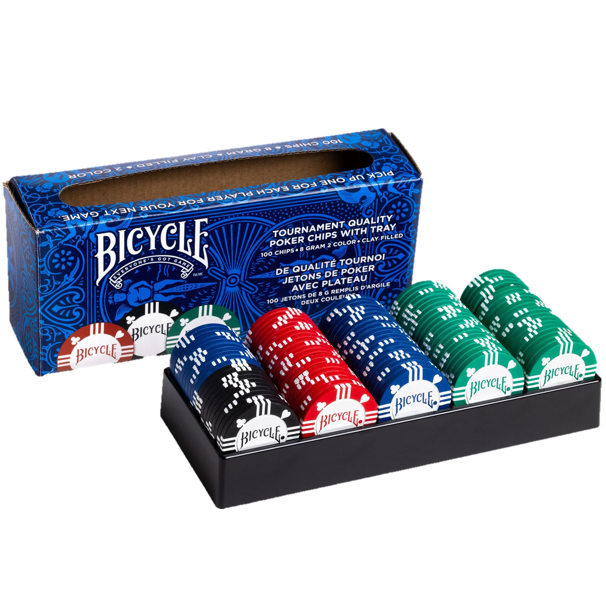 Bicycle 8G Clay Poker Chips – 100-Count with Casino Tray | Premium 8g Clay-Filled Chips