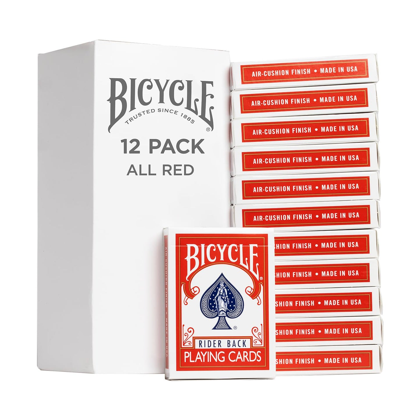 Bicycle Playing Cards All Red – 12-Pack, Poker Size, Air Cushion Finish