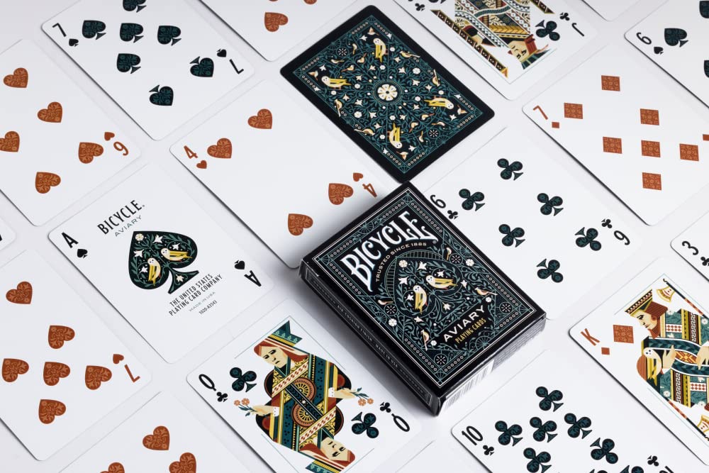 Bicycle Aviary Teal Playing Cards – Custom Bird Illustration Deck