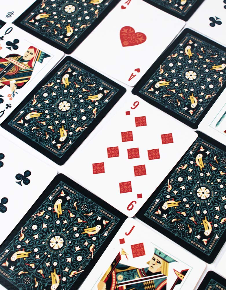 Bicycle Aviary Teal Playing Cards – Custom Bird Illustration Deck