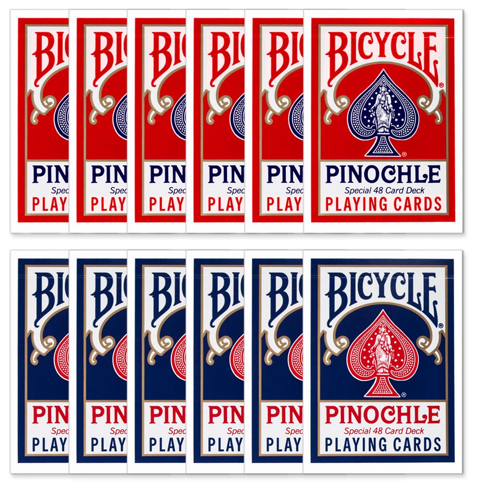 Bicycle Deluxe Pinochle Decks – 1 Dozen (6 Blue & 6 Red) Jumbo Index